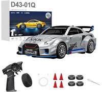D43-02 1:43 2.4G Full Proportional 4WD Alloy RC Drift Car with Gyroscope, Silent Bearings, Adjustable Speed & LED Lighting, Dual Racing & Drifting Modes, Type-C Fast Charging (Q2/Mecha War Silver)