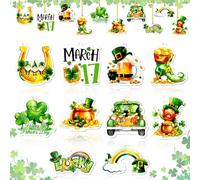 D4DREAM 30Pcs St Patricks Day Ornaments for Tree Decorations - 10 Styles Acrylic Saint Patricks Day Decor with Green Shamrock Gold Coins Horseshoe for Tree Home Spring Irish Day Party Supplies