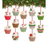 D4DREAM Cupcake Ornaments - 12Pcs Wooden Cupcake Ornaments for Christmas Tree Decorations Funny Food Dessert Xmas Gifts for Kids Women Men Friends Family