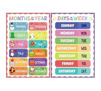 D4DREAM Days of The Week Poster for Kids - 2Pcs Laminated Months of the Year Poster for Classroom Decorations Toddler Learning Posters for PreK Kindergarten Homeschool Nursery Daycare Essentials