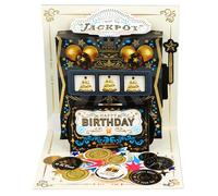 D4DREAM Happy Birthday Pop Up Card - 6''x 6'' Casino Jackpot Birthday Gift Cards with Envelope - 3d Funny Slot Machine Designed Happy Bday Card for Women Men Mother Father Husband Boss