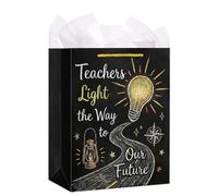 D4DREAM Teacher Gift Bags - 11.5'' Medium Black Teacher Appreciation Paper Gift Bag with Tissue Paper Thank You Teachers Gifts for End of Year Graduation Retirement Party Supplies
