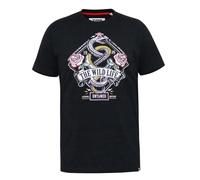 D555 Crew Neck T-Shirt for Men with Snake and Roses Print in Black, 4XL