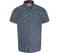 D555 Kettering Hawaiian Leaf Print Short Sleeve Shirt for Men in Denim, 3XL
