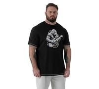 D555 MACFARLAN- Gorilla Playing Guitar Printed T-Shirt for Men in Washed Black, 4XL