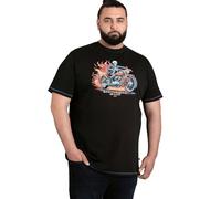 D555 Mens Dewsbury Skeleton Motorbike Print Neck T-Shirt - Black - 3XL
