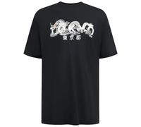 D555 Mens Ginza Tokyo Dragon Printed Crew Neck T-Shirt - Black - 5XL