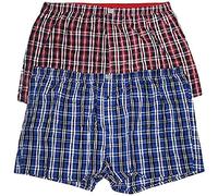 D555 Mens Kingsize Boxers Pants Woven Boxer Shorts Plaid Pack of 2 Navy and Red 6XL