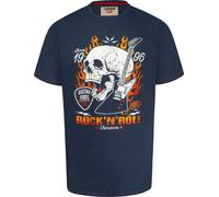 D555 Neal Skull Flames Print Crew Neck T-Shirt - Navy Blue