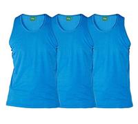 D555 Pure Cotton Long Length 3 Pack Vests in Blue in 6XL