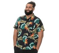 D555 Selby Black Hawaiian Print Short Sleeve Shirt for Men in Black, 4XL