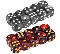 D6 Dice 20PCS 16mm Pearl Pattern 6 Sided Dice Set Acrylic Round Corner Games with 1-6 Funny Games for Party Supplies Black and Red