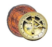 DA ANCEIN Antique Brass Sundial Compass with Leather Box - Vintage Nautical Navigation Tool by 3 inches