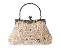 DA BODAN Women's Evening Bag Vintage Beaded Sequin Pearl Clutch Handbag Shoulder Bag Purses for Wedding Bridal Prom Party (Champagne)