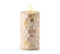 Da by 1 Piece Handmade Mosaic LED Candle with Natural Shell Shards, Realistic Flickering Flame, Natural Wax & Shell, 8.3 x 18 cm, Remote Control, Reusable for Indoor Decoration