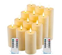 Da by 12 Pack Outdoor Waterproof LED Flameless Candle with Remote Timer, Realistic Flashing LED Pillar Candle for Wedding, Festival, Outdoor & Home Décor-D 3''' H 4'' 5'' 6''7''