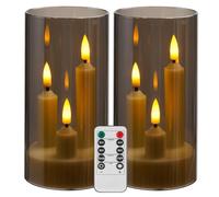 Da by 2 Pack 3-Core LED Taper Candles, Grey Transparent Acrylic Shell Flameless Candles with Remote Control, Realistic Flickering LED Candle Lights for Home Wedding Christmas Indoor Decor