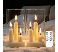 Da by 2 Pack 3-Core LED Taper Candles, Transparent Acrylic Shell Flameless Candles with Remote Control, Realistic Flickering Candle Lights for Home Wedding Party Christmas Indoor Decor