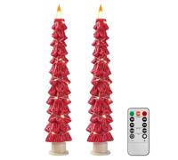 Da by 2 Pack Red Christmas Tree LED Taper Candles, Upgraded Realistic Flickering Flameless Candles, Copper String Lights Wrapped, Battery Operated with Remote Control for Christmas Home Party Decor