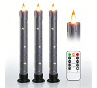 Da by 3 Pack Grey Flameless LED Taper Candles with Fairy Lights, Realistic Moving Flame, Heat Resistant Reusable Plastic Candles, Remote Control, 2.2cm x 25cm, Indoor Outdoor Wedding Home Decor