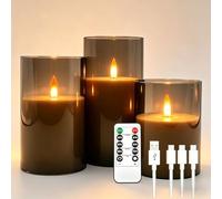 Da by 3 Pack Rechargeable LED Candles, 1800mAh Large Capacity Flameless Flickering Candles, Deep Grey Transparent Cover Candle Lights with Remote Control for Home Wedding Christmas Party Decor