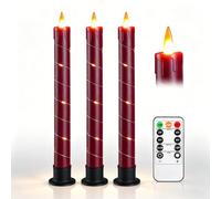 Da by 3 Pack Red Flameless LED Taper Candles with Fairy Lights, Realistic Moving Flame, Heat Resistant Reusable Plastic Candles, Remote Control, 2.2cm x 25cm, Indoor Outdoor Wedding Christmas Decor