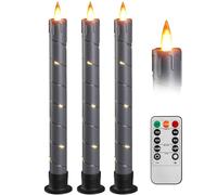 Da by 3 Pcs Flickering Flameless Battery Operated Taper Candle-Window Candles with Remote and Time-LED 3D Dynamic Flame-9.6 Inches for Wedding, Party,Home Decoration-Grey