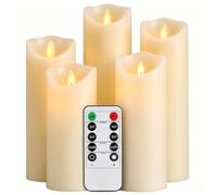 Da by 5 Pack Ivory Paraffin Wax Flameless Candles, Realistic Moving Wick Flickering LED Pillar Candles with Remote Control, Battery Powered Soft Warm Lights for Home Wedding Indoor Outdoor Decor