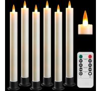 Da by 6 Flameless Window Candles with Remote Controller & Timer, LED Cone Stick Candle, Free 6 Black Bases, 9.6 Inch Battery Powered Christmas Candles for Home, Party, Holidays, Christmas Decoration