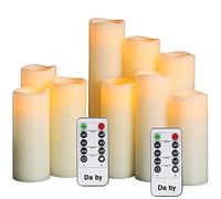 Da by 9 Pack Ivory Paraffin Wax Flameless Candles, Realistic Flickering LED Pillar Candles with Remote Control, Battery Powered Soft Warm Candle Lights for Home Wedding Party Indoor Outdoor Decor