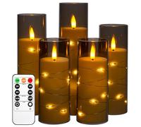 Da by Candles Lights with String Lights, Battery OPowered Candle with Remote Control and 24-Hour Timer, Flickering Flameless Candle for Christmas Decoration, Home Decoration(Grey, Set of 5)