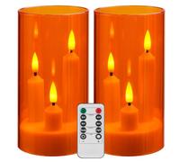 Da by Flameless Candle, Battery-Powered Candle with Remote Control and Timer, LED Three-Wick Pillar Candle, Romantic Wedding, Perfect Home Décor, 2 Pack (Orange)