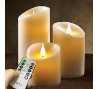 Da by Flameless Candles 10cm,12.5cm,15cm Set of 3 Realistic Dancing LED Flickering Wick for Parties,Home,Public Elegant Events, Battery Powered, 10-Key Re
