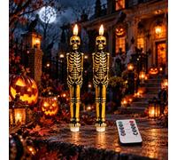 Da by Halloween Skeleton Flameless Candles 2 Pack, Paraffin Wax LED Taper Candles with Remote Timer, Gothic Home Decor, Each Needs 2 AAA Batteries