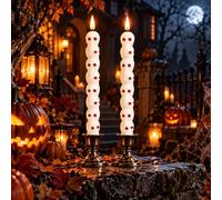 Da by Halloween Skull Flameless Taper Candles 2 Pack, Paraffin Wax LED Candles with Remote Timer, Gothic Home Decor, Each Uses 2 AAA Batteries (Batteries Not Included)