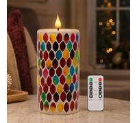 Da by Handmade Mosaic LED Candle with Teardrop Shaped Stained Glass Shards, Realistic Flickering Flame, Natural Wax & Glass, 8.3 x 18 cm, Remote Control, Reusable for Indoor Decoration, Pack of 1