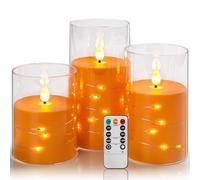 Da by LED Candle, Pink Light String Candles，Battery Candle, with Embedded String Lights 3-Piece flameless Candles, 24-Hour Timer Function（Battery not Included）