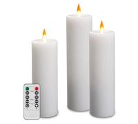 Da by LED Candle Set of 3, White, Paraffin Wax, Realistic Flame, Remote Control, Battery Operated, 16cm H, 5.5cm W, 2cm D, 300hr Battery Life, Indoor Use