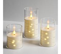 Da by LED Candles, Rainbow Light String Candles，Battery Candles, with Embedded String Lights 3-Piece flameless Candles, 24-Hour Timer Function, Dancing Flame, Real Wax(Battery not Included)