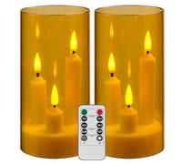 Da by LED Flameless Candles, Gold, Battery Operated with Remote and Timer, 3-Core Pillar Design, 2 Pack