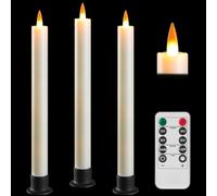 Da by LED Flameless Cone Candle with Remote Timer, 3 pcs Ivory White Battery Powered 3D Flickering False Flame Window Candle