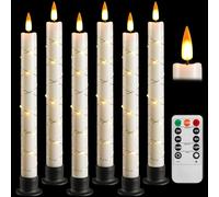 Da by LED Flameless Cone Candle With Remote Timer, Battery Powered With String Light, 3D Dynamic Flame, Window Design, 25CM Ivory, 6pcs