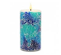 Da by Pack of 1 Mosaic LED Candle Blue Light Blue Break Glass Pattern, Realistic Flickering Flame, Natural Wax & Glass, 8.3 x 18 cm, Remote Control, Reusable, Energy Saving for Decoration