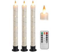 Da by Stick Set of 3 Fairy LED Candles with Timer Function, Flickering Flame, with Remote Control, 3 Pieces (2 x 25 cm), for Christmas Decoration, Room Decoration, Wedding (Ivory)