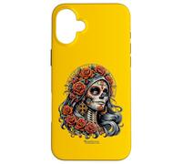 Dá de muertos Make-Up Girl Roses and Candy Skull Case for iPhone 16 Plus