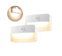 da LIGHT Night Light with Motion Sensor Indoor Battery, Pack of 2 LED Stair Lighting, Cabinet Light, Auto On/Off, Sensor Light 3000 K Warm White for Hallway, Bedroom, Kitchen