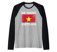 Da Nang Vietnam Vintage Vietnamese Flag Travel Island Design Raglan Baseball Tee