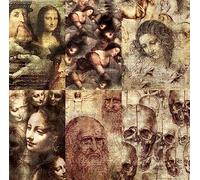 da Vinci Theme Mulberry Rice Paper, 20.32 x 26.67 cm - 6 Unique Printed Mulberry Paper Images 30gsm Visible Fibres for Decoupage Crafts Mixed Media Collage Art