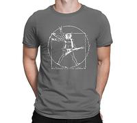Da Vinci Vitruvian Man Guitar Rockstar Funny Mens T-Shirt Charcoal Grey (XL)