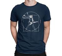 Da Vinci Vitruvian Man Guitar Rockstar Funny Mens T-Shirt Navy Blue (M)